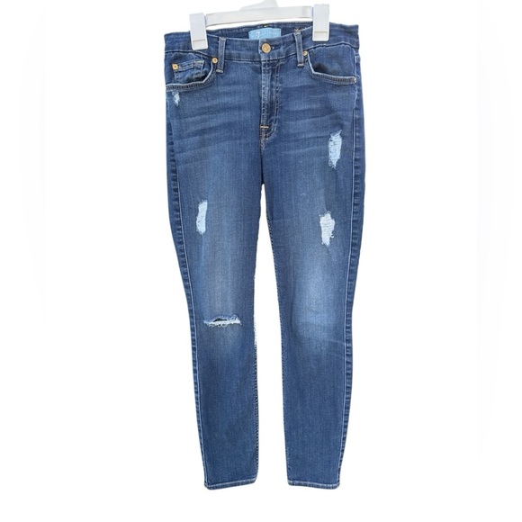 7 For All Mankind Denim - 7 For All Mankind Skinny Ankle Distressed Jeans - Size 28 in EUC b(air) denim